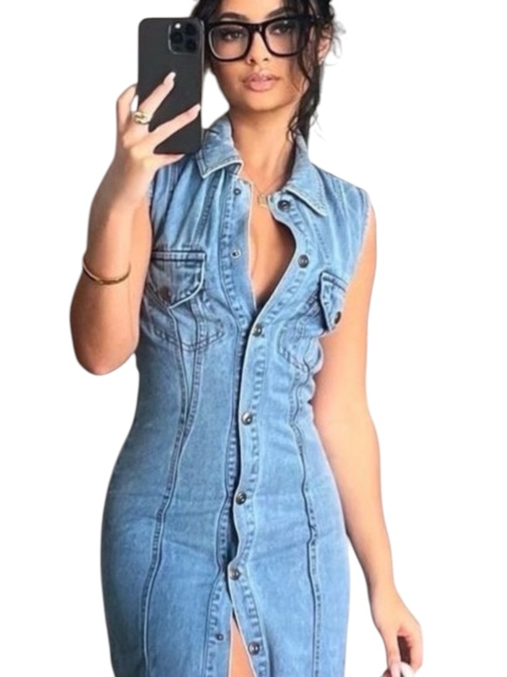 Fashion Nova Thick Denim Button-Down Midi Dress Size Small NWOT
